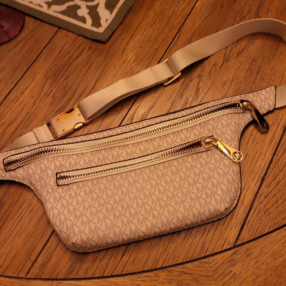 Michael Kors Metallic Logo Belt Bag With Gold-Tone Hardware & Adjustable Strap - Picture 2 of 11